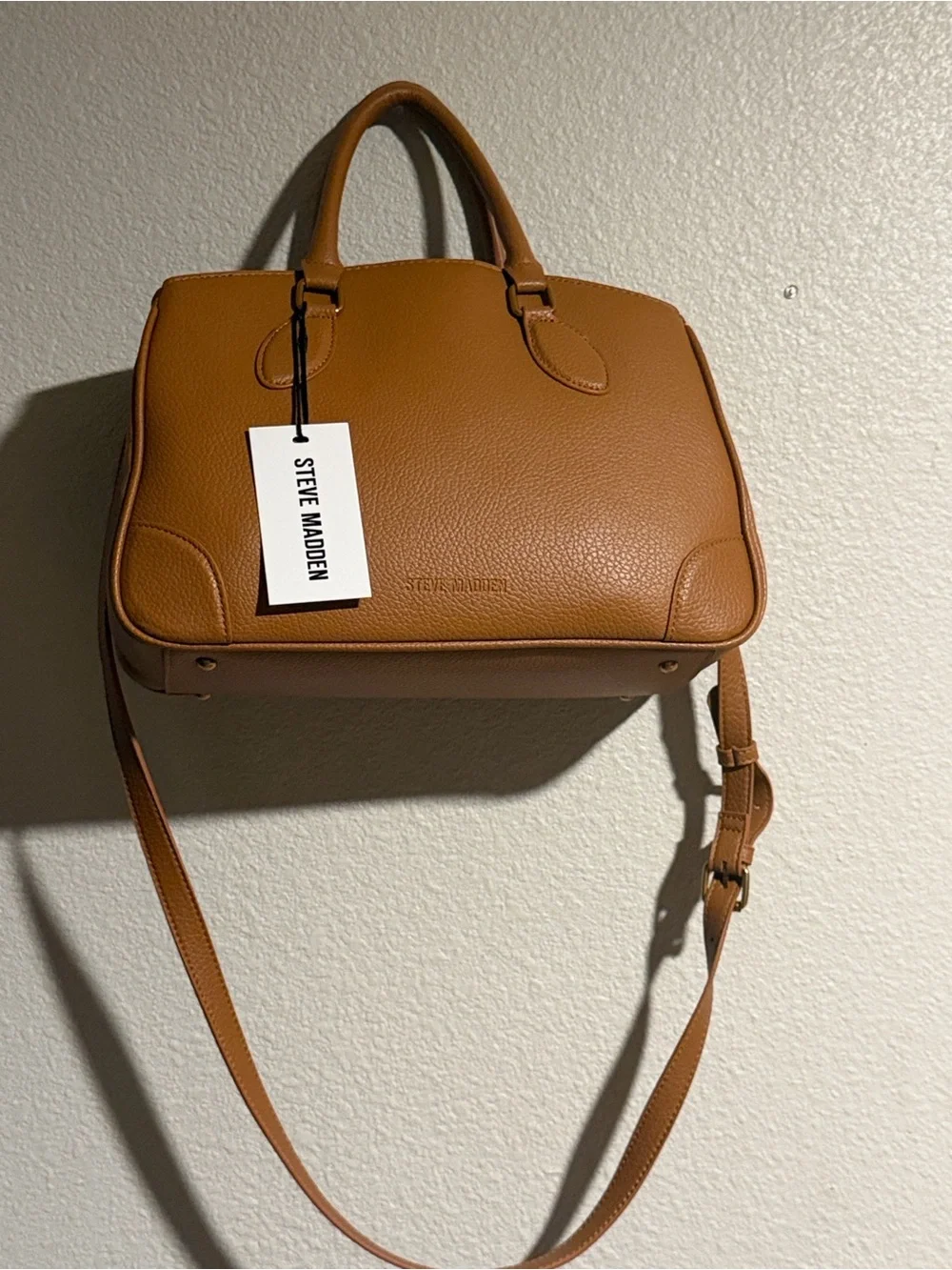 Steve Madden Caramel Tan Pebbled Leather Satchel